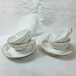 FOUR Fine China of Japan Golden Harvest Cup & Saucer Sets Gold Wheat Sprays